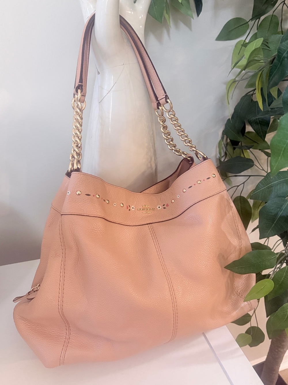 Coach Lexy Floral Chain Shoulder Bag Blush Pink Leather F25894